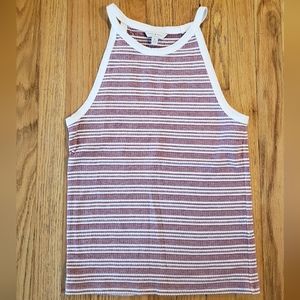 Lucky Brand Light Red/White Stripe Ribbed High Neck Tank, Size M